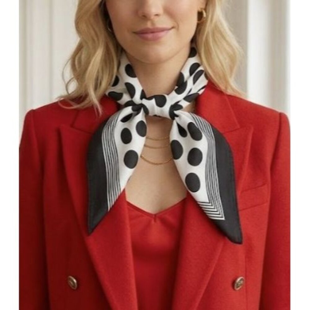 ⭐Polka Dot Silky Scarf Classic Chic Black  White Timeless Style Luxurious Soft